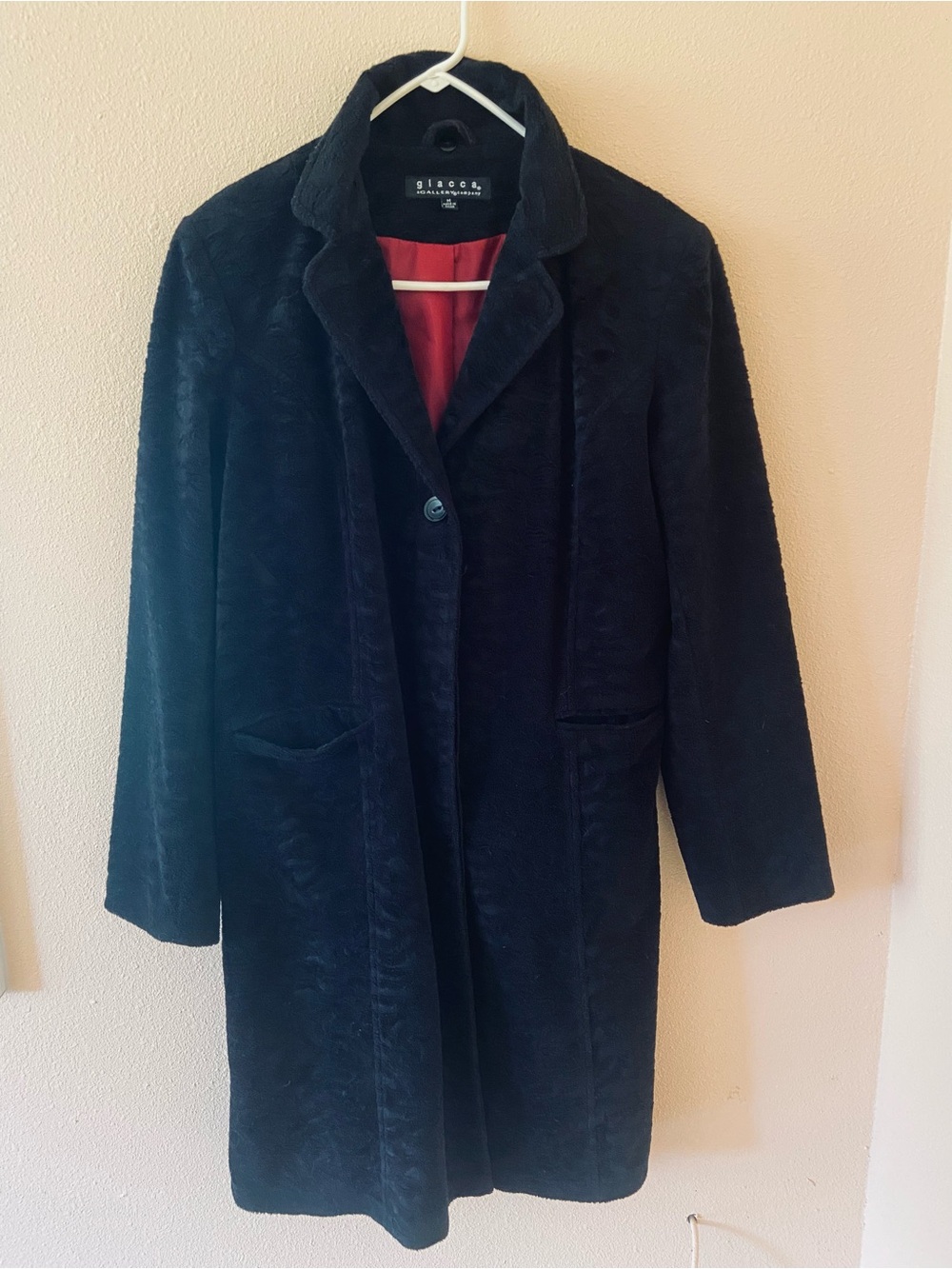 Women’s GIACCA a Gallery Company Long Black Velour Jacket Coat, Size Medium